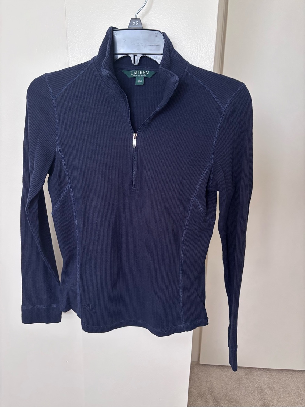 Lauren Ralph Lauren Navy Quarter-Zip Waffle Knit Pullover